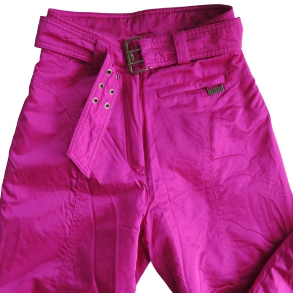 Vintage 80s OSSI Stirrup Ski Pants XS Fuchsia High Rise Belted Pocket Zip - Picture 11 of 15